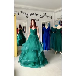 Marizu fashion smaragdově zelené tylové maturitní, plesové, společenské šaty