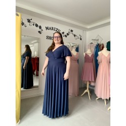 Marizu fashion plus size krásné tmavě modré plesové společenské šaty pro plnoštíhlou postavu