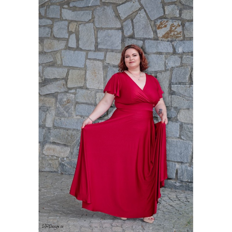 Marizu fashion plus size krásné vínově červené plesové společenské šaty pro plnoštíhlou postavu