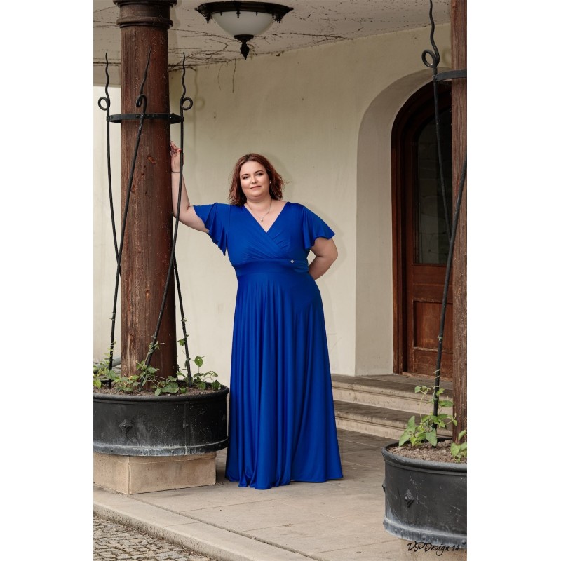 Marizu fashion plus size krásné královské modré plesové společenské šaty pro plnoštíhlou postavu