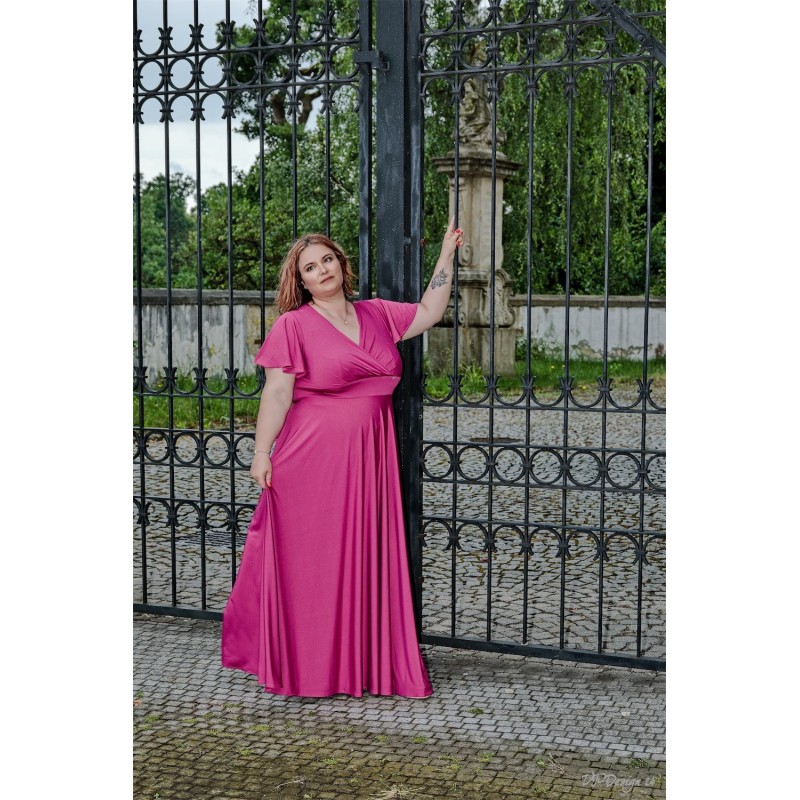 Marizu fashion plus size krásné magenta plesové společenské šaty pro plnoštíhlou postavu